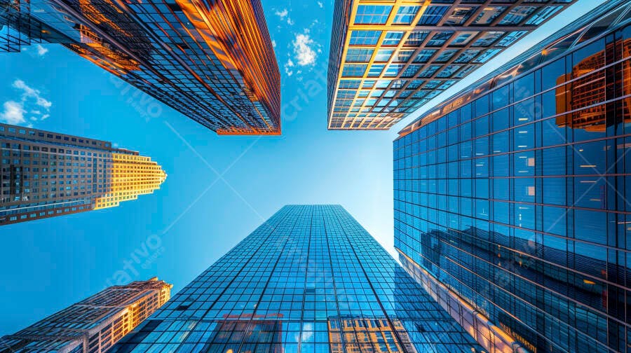 Prédios modernos sob céu azul vibrante