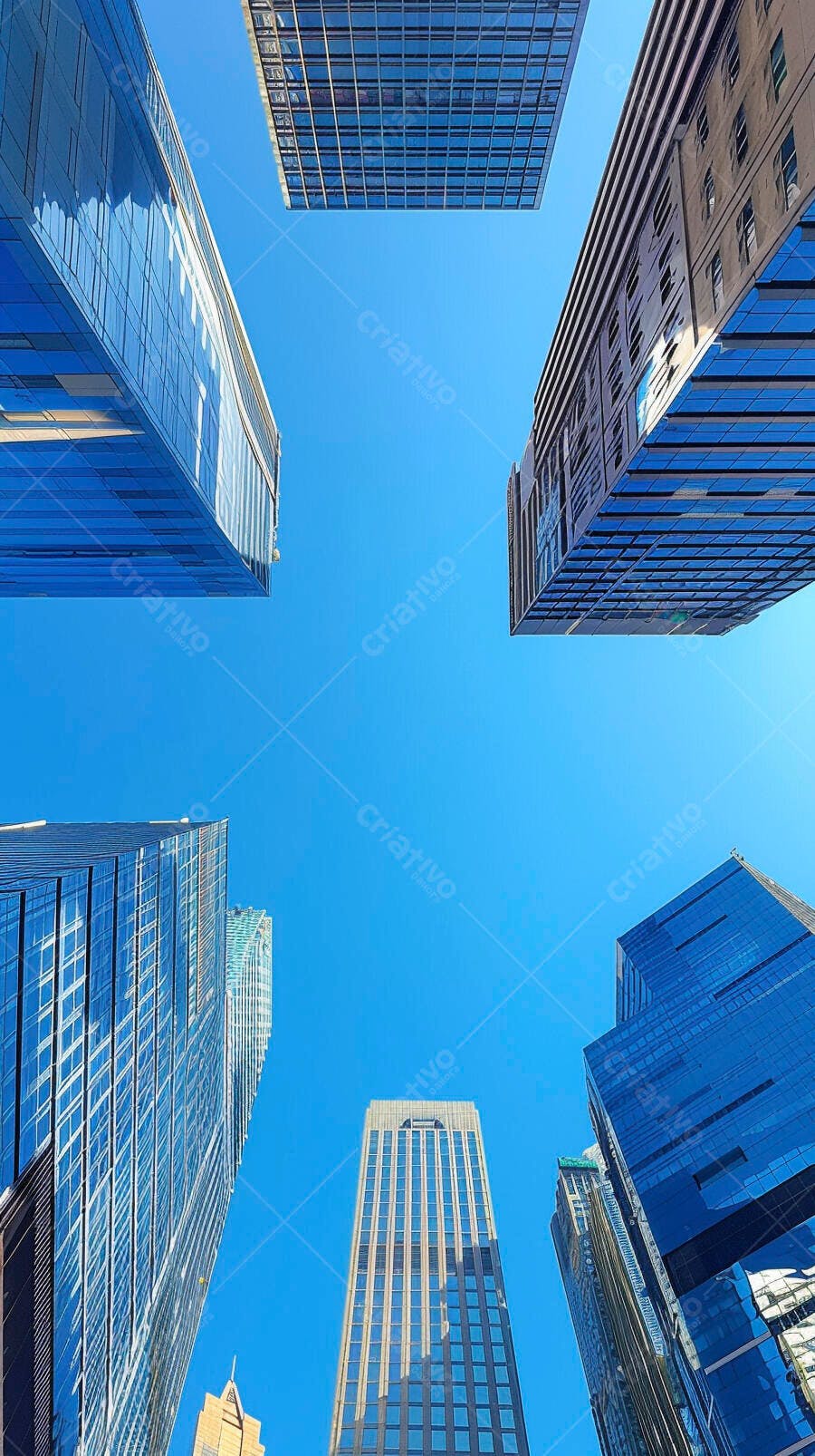 Prédios modernos sob céu azul vibrante