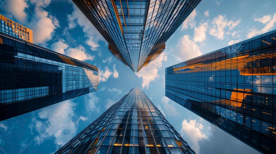 Prédios modernos sob céu azul