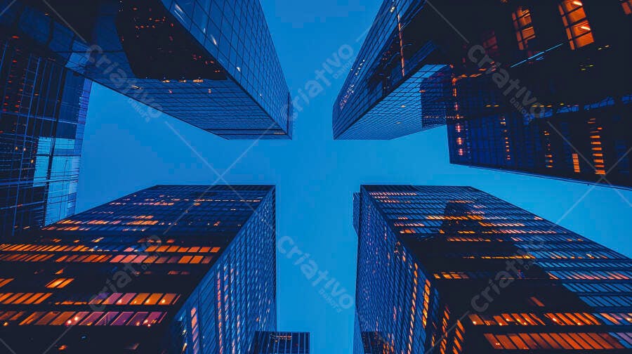 Prédios modernos noite azul e laranja