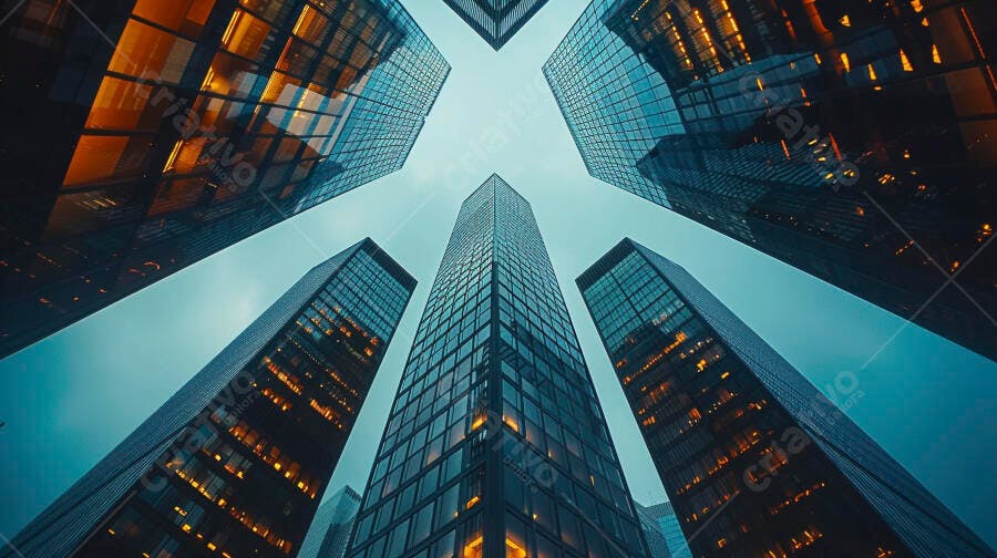Prédios modernos no centro da cidade ao entardecer