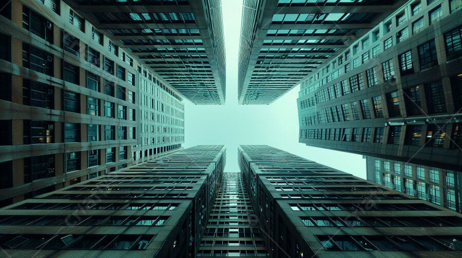 Edifícios altos vista de baixo tons azulados