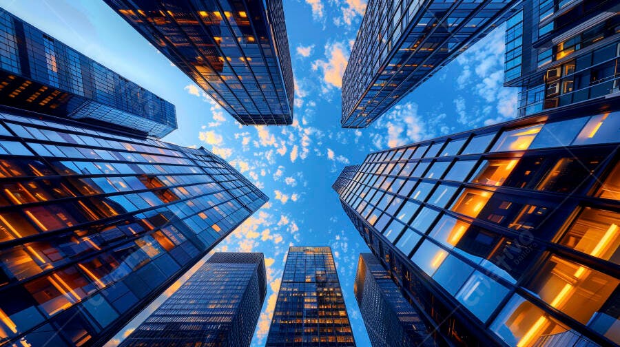Prédios modernos ao entardecer em cidade