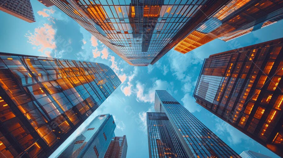 Prédios modernos sob um céu azul