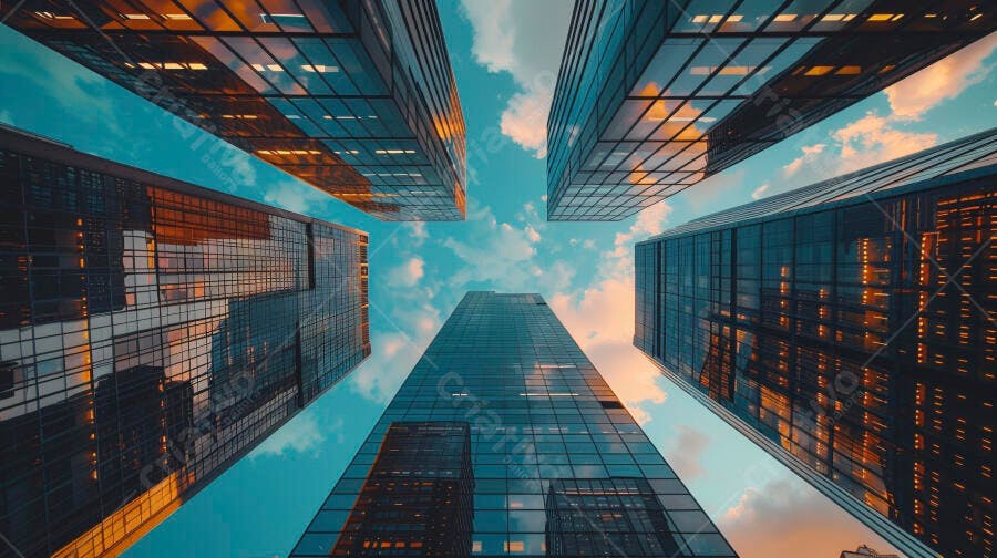 Prédios modernos no céu azul ao entardecer