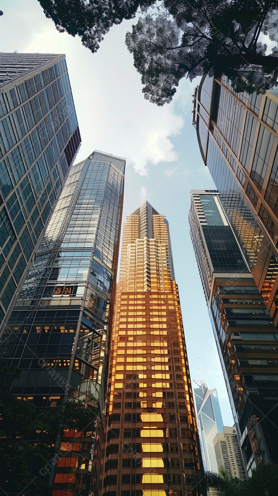 Prédios modernos em Hong Kong ao pôr do sol