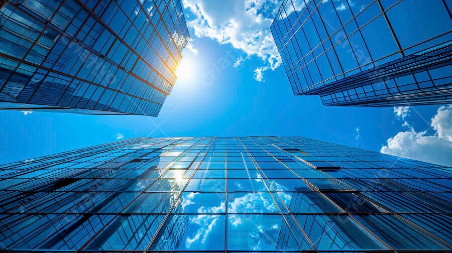Prédios modernos céu azul reflexo