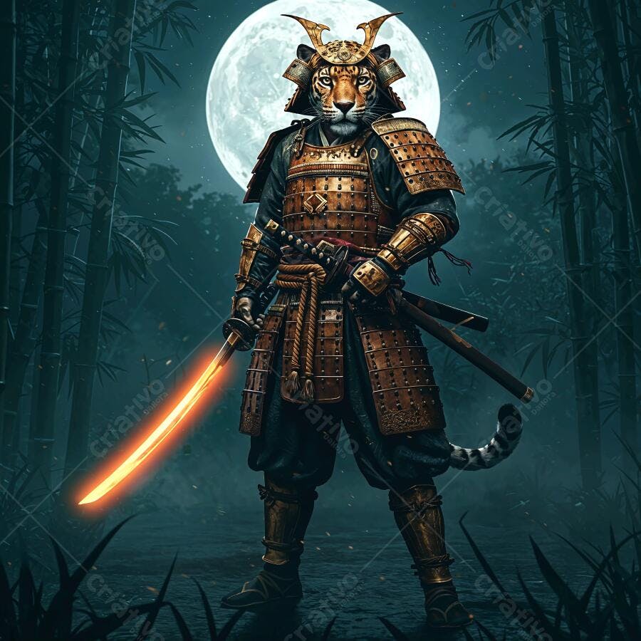 Tigre Samurai sob a Lua cheia