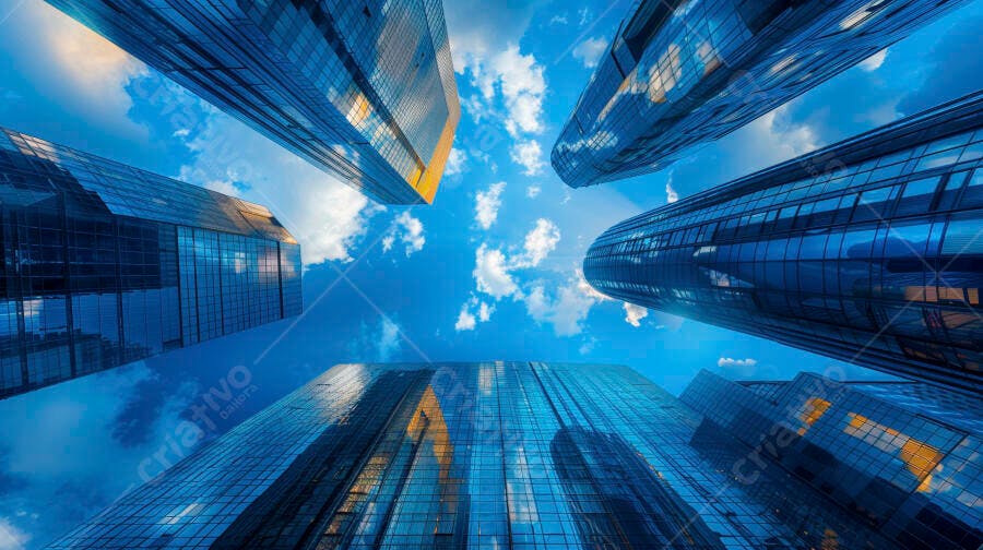 Prédios modernos sob um céu azul