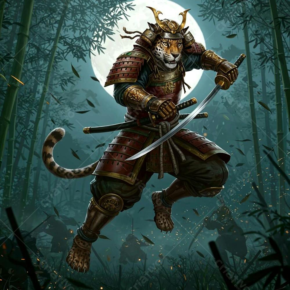 Jaguar samurai  em meio a batalha
