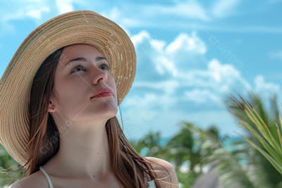 Mulher sorridente em Cancún aproveitando o paraíso tropical