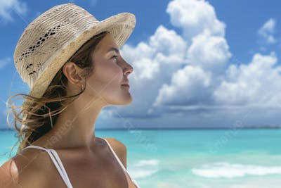 Mulher sorridente em Cancún aproveitando o paraíso tropical