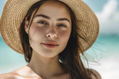 Mulher sorridente em Cancún aproveitando o paraíso tropical