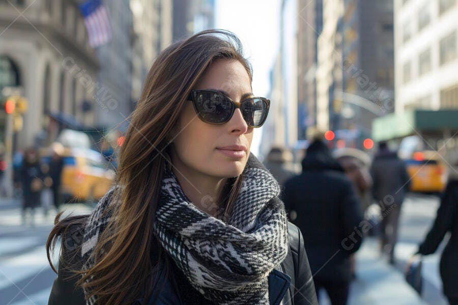 Mulher com óculos escuros em rua de NY