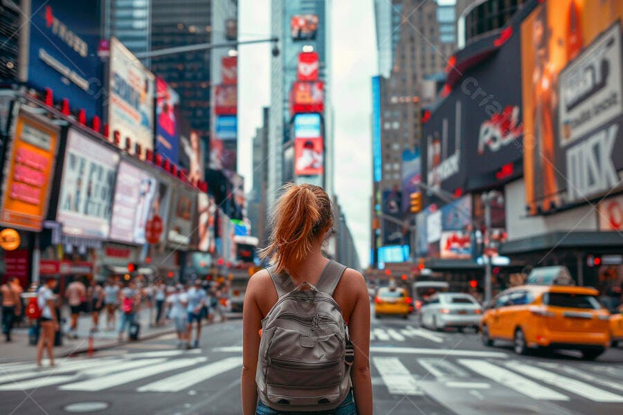 Mochila em Times Square Nova York