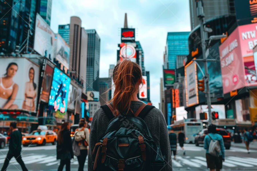 Mochila em Times Square Nova York