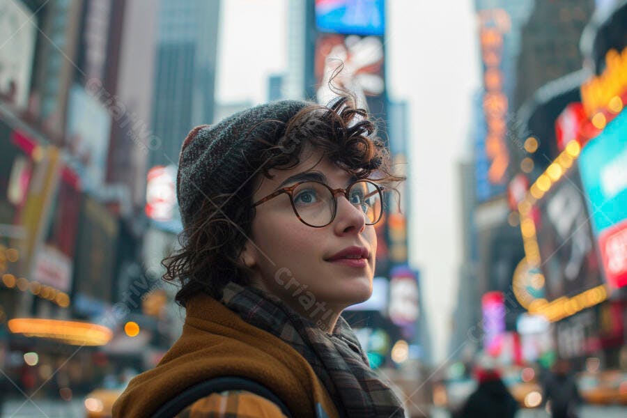 Mulher jovem em Times Square Nova York