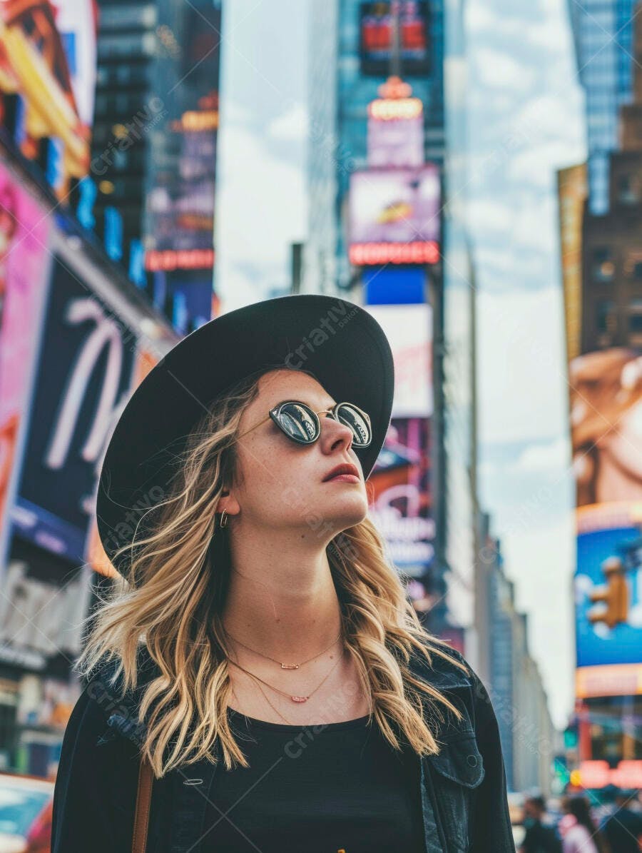 Mulher jovem em Times Square Nova York