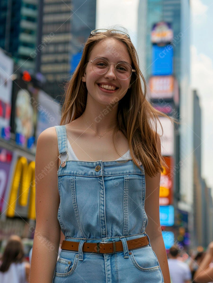Adolescente sorridente em Times Square Nova York