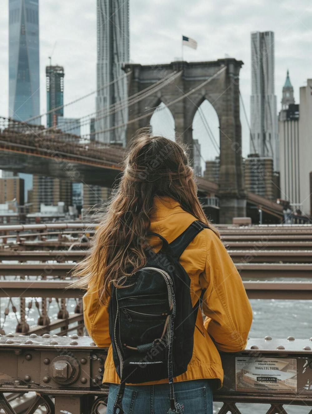 Mulher explorando Nova York entre as luzes vibrantes da cidade