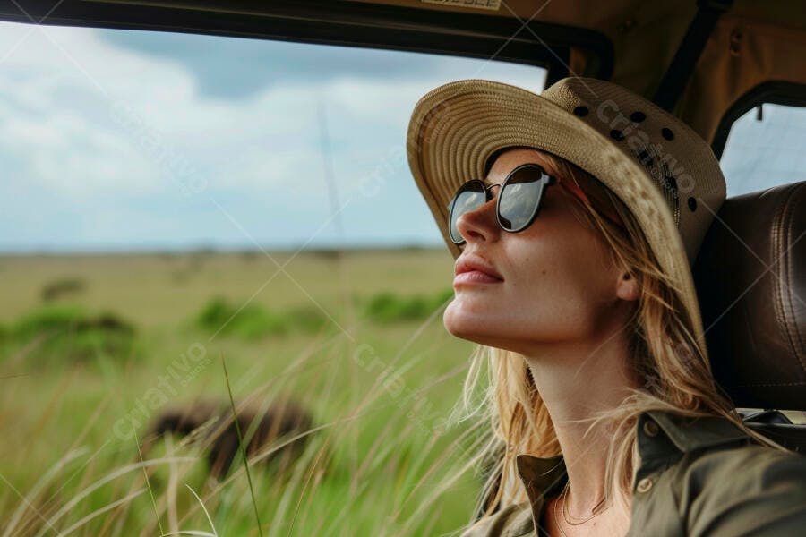 Mulher em safári observando paisagem africana
