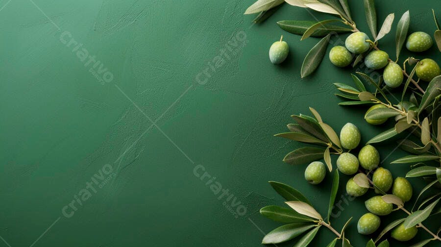 Azeitonas verdes em fundo verde-escuro