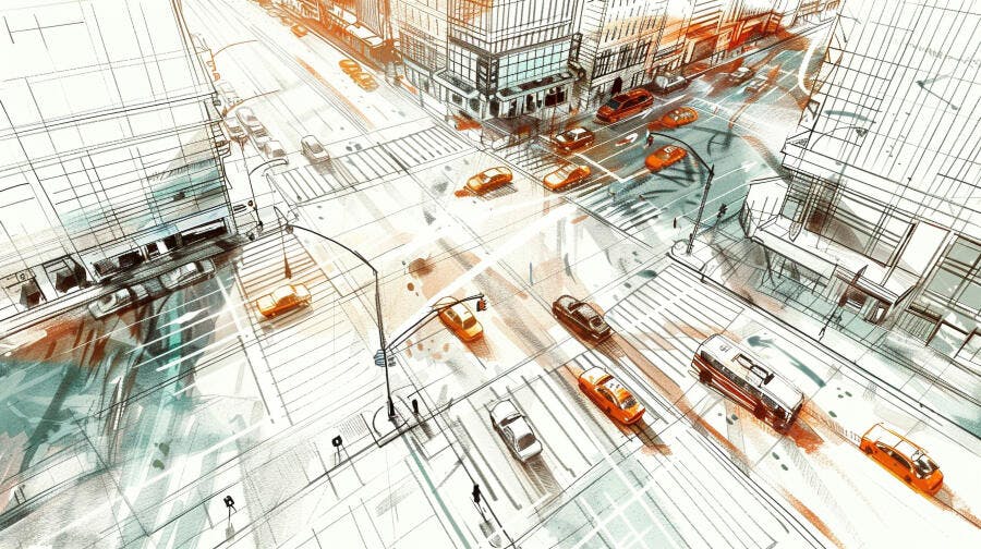 Cruzamento urbano trânsito veículos