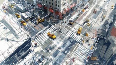 Esboço Artístico de Nova York - Ilustração Urbana e Arquitetura Moderna