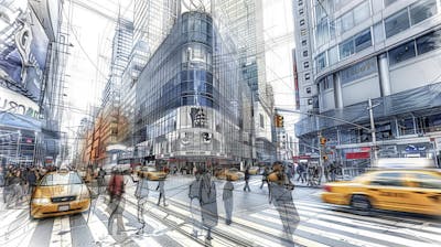 Esboço Artístico de Nova York - Ilustração Urbana e Arquitetura Moderna