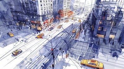 Esboço Artístico de Nova York - Ilustração Urbana e Arquitetura Moderna