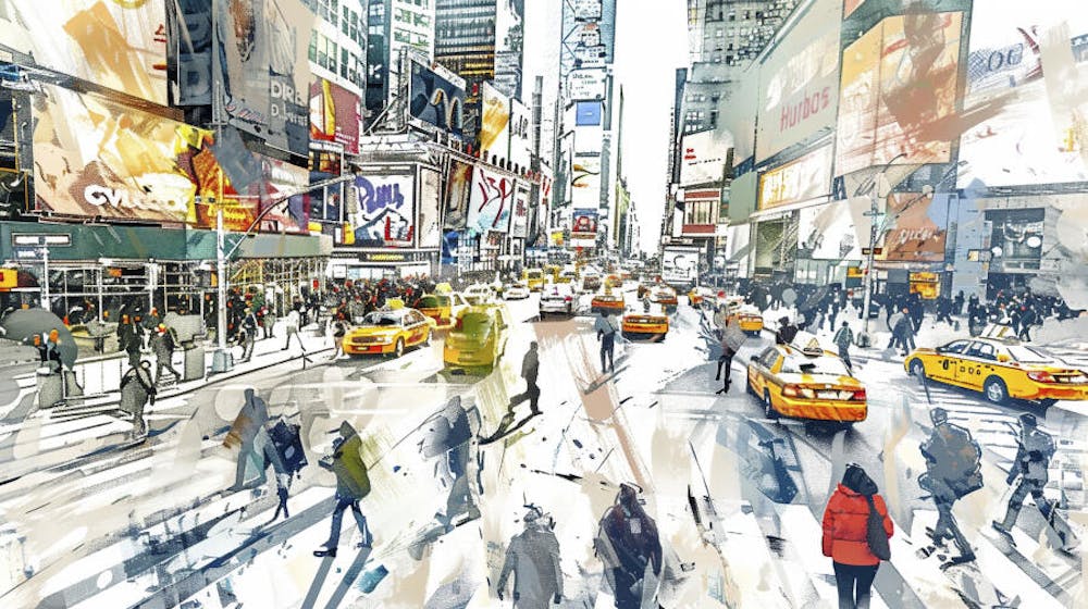 Esboço Artístico de Nova York - Ilustração Urbana e Arquitetura Moderna