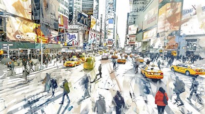 Esboço Artístico de Nova York - Ilustração Urbana e Arquitetura Moderna