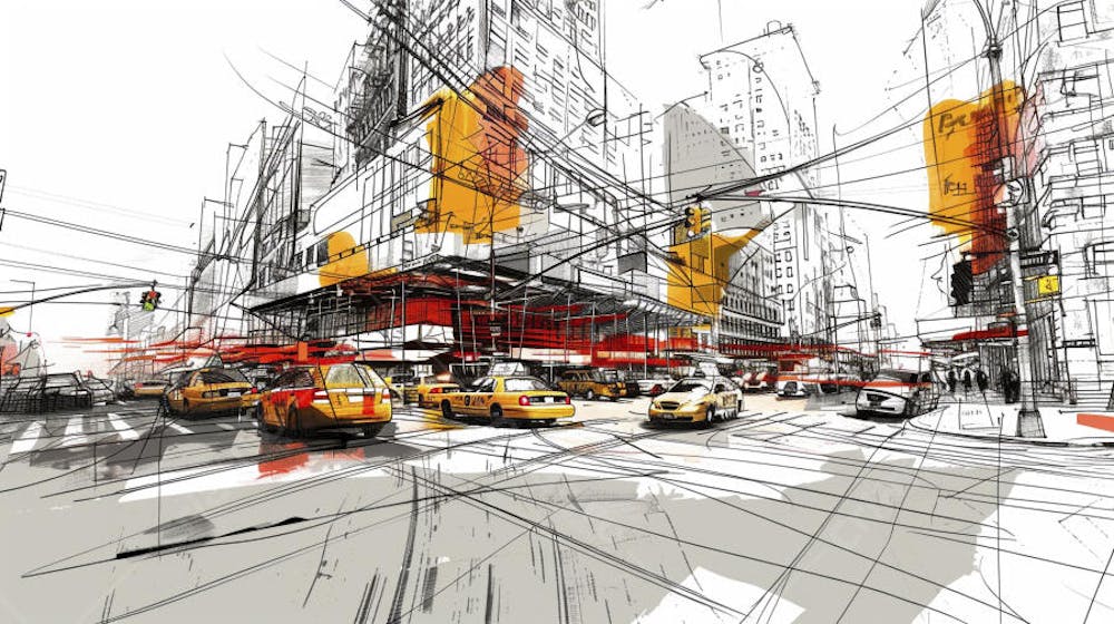Esboço Artístico de Nova York - Ilustração Urbana e Arquitetura Moderna