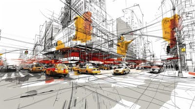 Esboço Artístico de Nova York - Ilustração Urbana e Arquitetura Moderna