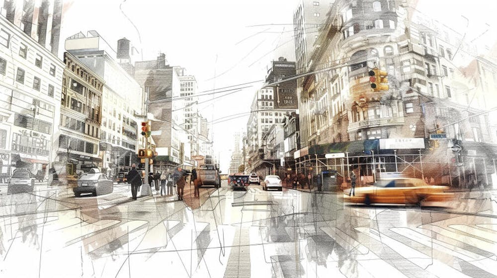 Esboço Artístico de Nova York - Ilustração Urbana e Arquitetura Moderna