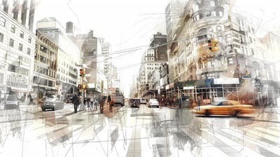Esboço Artístico de Nova York - Ilustração Urbana e Arquitetura Moderna