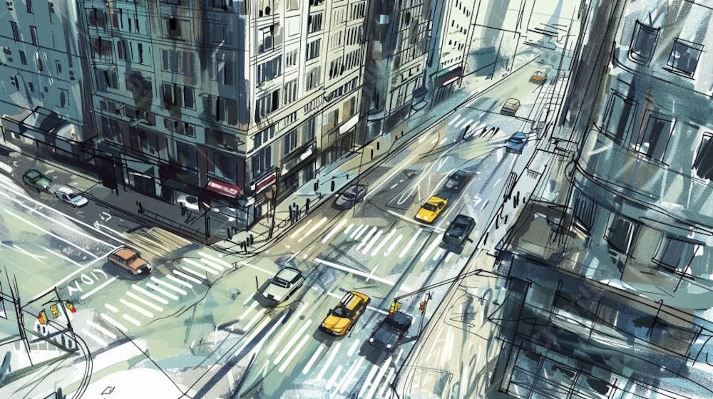 Esboço Artístico de Nova York - Ilustração Urbana e Arquitetura Moderna