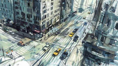 Esboço Artístico de Nova York - Ilustração Urbana e Arquitetura Moderna