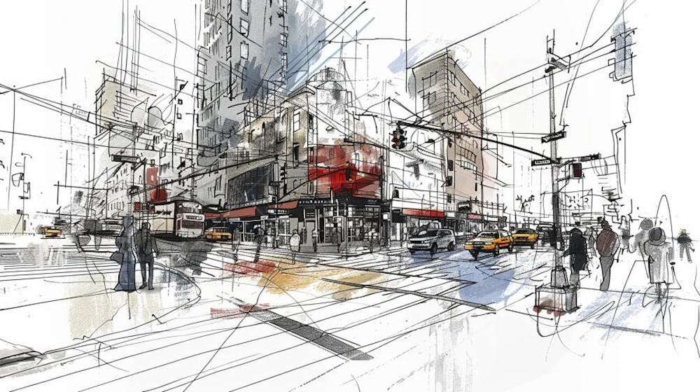 Esboço Artístico de Nova York - Ilustração Urbana e Arquitetura Moderna