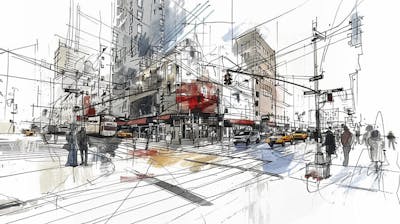 Esboço Artístico de Nova York - Ilustração Urbana e Arquitetura Moderna