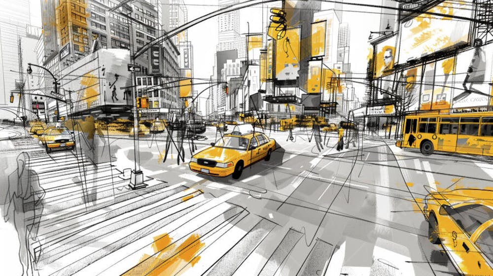 Esboço Artístico de Nova York - Ilustração Urbana e Arquitetura Moderna