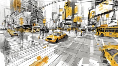 Esboço Artístico de Nova York - Ilustração Urbana e Arquitetura Moderna