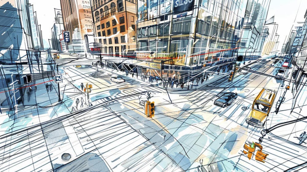 Esboço Artístico de Nova York - Ilustração Urbana e Arquitetura Moderna