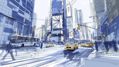 Esboço Artístico de Nova York - Ilustração Urbana e Arquitetura Moderna