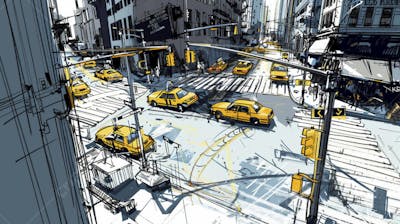Esboço Artístico de Nova York - Ilustração Urbana e Arquitetura Moderna