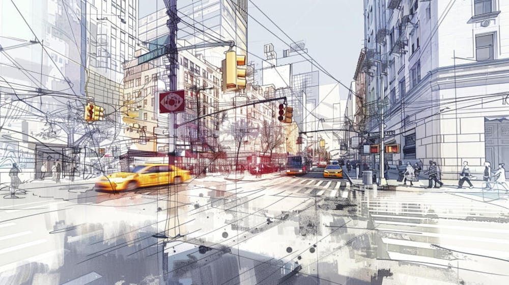 Esboço Artístico de Nova York - Ilustração Urbana e Arquitetura Moderna