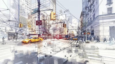 Esboço Artístico de Nova York - Ilustração Urbana e Arquitetura Moderna