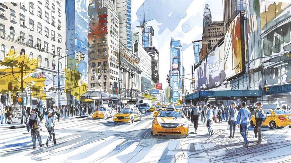 Esboço Artístico de Nova York - Ilustração Urbana e Arquitetura Moderna