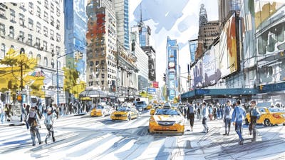 Esboço Artístico de Nova York - Ilustração Urbana e Arquitetura Moderna