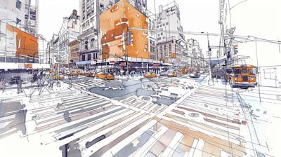 Esboço Artístico de Nova York - Ilustração Urbana e Arquitetura Moderna